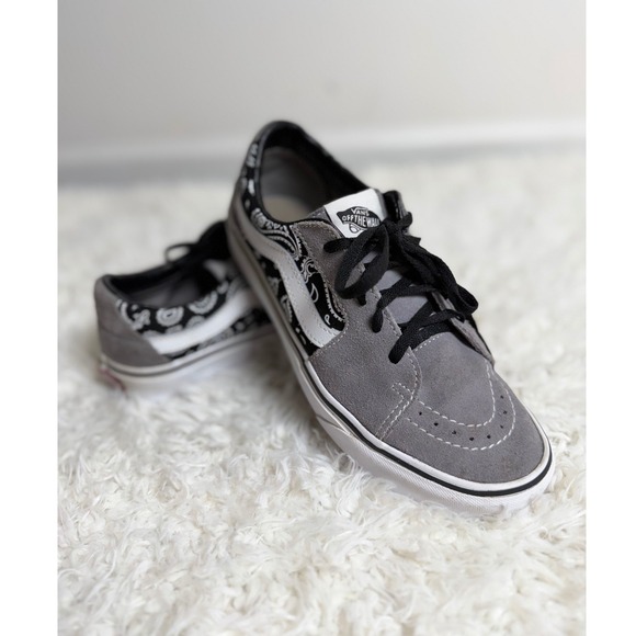 Vans Shoes - Vans Sk8-Low Grey Suede Black Paisley Bandana Sneakers Mens 6.5 Womens 8.0
